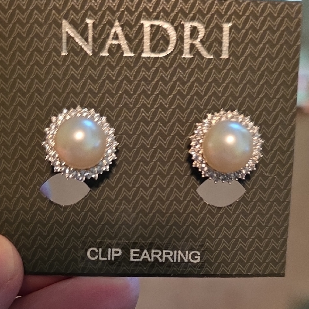 Nadri Pearl and Silver Clip Earrings